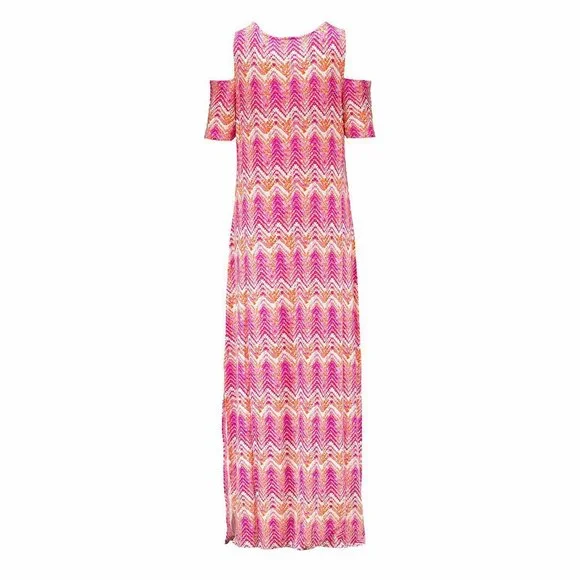 NWT DESIGN HISTORY WOMEN'S COLD-SHOULDER PINK MAGIC CHEVRON MAXI DRESS - Picture 3 of 4